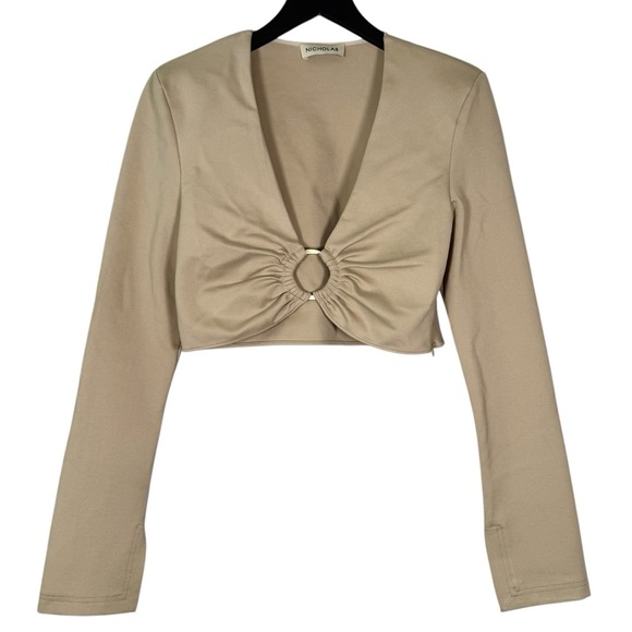 Nicholas Size US 6 Rosa Long Sleeve Crop Top in Semolina Beige - Picture 3 of 8